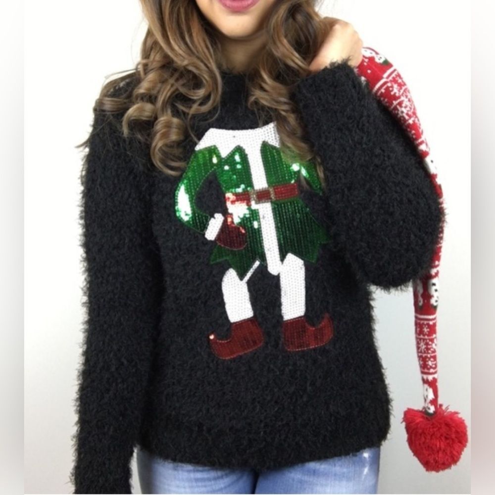 No Boundaries Ugly Elf Christmas Sweater - Large